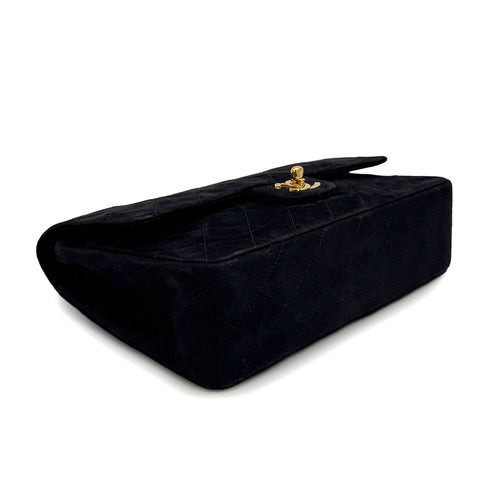 VINTAGE CHANEL CLASSIC FLAP MEDIUM CHAIN SHOULDER BAG BLACK SUEDE GOLD HARDWARE 90321627