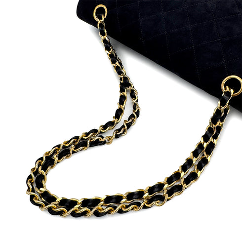 VINTAGE CHANEL CLASSIC FLAP MEDIUM CHAIN SHOULDER BAG BLACK SUEDE GOLD HARDWARE 90321627