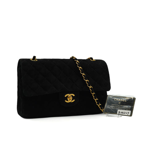 VINTAGE CHANEL CLASSIC FLAP MEDIUM CHAIN SHOULDER BAG BLACK SUEDE GOLD HARDWARE 90346107