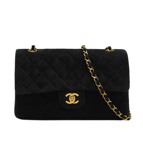 VINTAGE CHANEL CLASSIC FLAP MEDIUM CHAIN SHOULDER BAG BLACK SUEDE GOLD HARDWARE 90346107