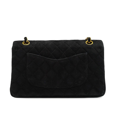 VINTAGE CHANEL CLASSIC FLAP MEDIUM CHAIN SHOULDER BAG BLACK SUEDE GOLD HARDWARE 90346107