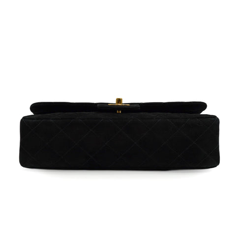 VINTAGE CHANEL CLASSIC FLAP MEDIUM CHAIN SHOULDER BAG BLACK SUEDE GOLD HARDWARE 90346107