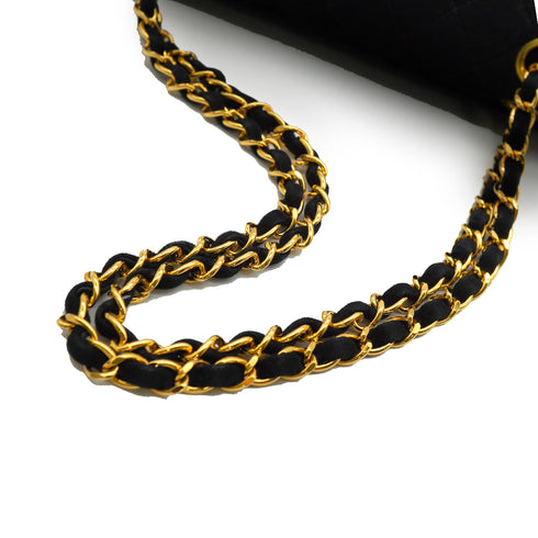 VINTAGE CHANEL CLASSIC FLAP MEDIUM CHAIN SHOULDER BAG BLACK SUEDE GOLD HARDWARE 90346107