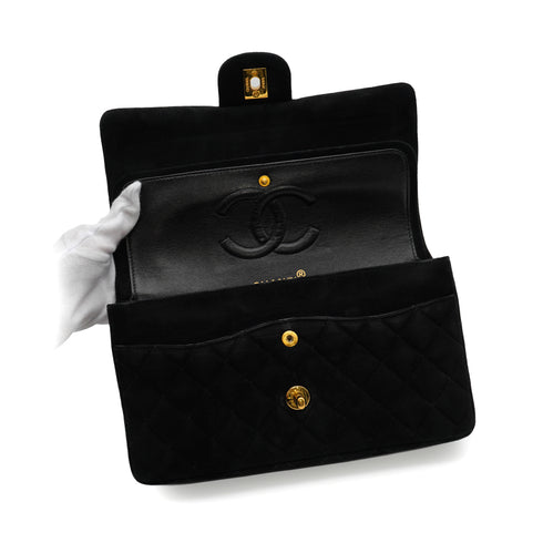 VINTAGE CHANEL CLASSIC FLAP MEDIUM CHAIN SHOULDER BAG BLACK SUEDE GOLD HARDWARE 90346107