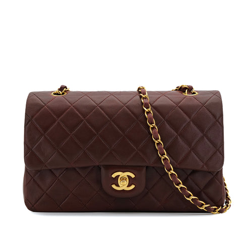 VINTAGE CHANEL CLASSIC FLAP MEDIUM CHAIN SHOULDER BAG BORDEAUX LAMB SKIN GOLD HARDWARE 90312940