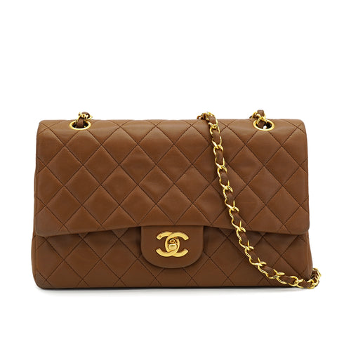 VINTAGE CHANEL CLASSIC FLAP MEDIUM CHAIN SHOULDER BAG BROWN LAMB SKIN GOLD HARDWARE 90330699