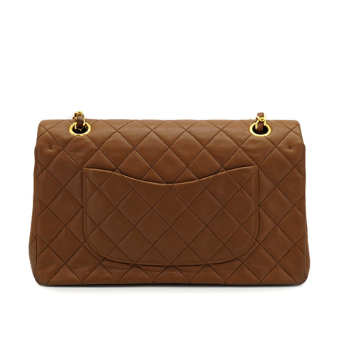 VINTAGE CHANEL CLASSIC FLAP MEDIUM CHAIN SHOULDER BAG BROWN LAMB SKIN GOLD HARDWARE 90330699