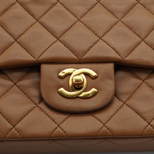 VINTAGE CHANEL CLASSIC FLAP MEDIUM CHAIN SHOULDER BAG BROWN LAMB SKIN GOLD HARDWARE 90330699