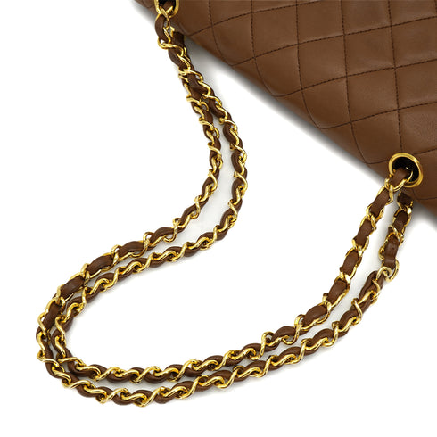 VINTAGE CHANEL CLASSIC FLAP MEDIUM CHAIN SHOULDER BAG BROWN LAMB SKIN GOLD HARDWARE 90330699