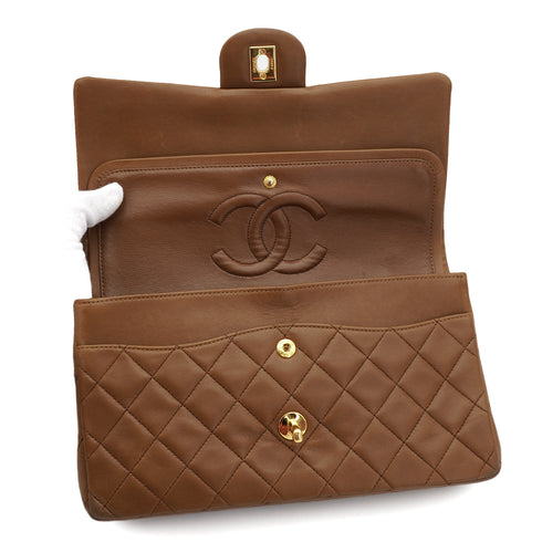 VINTAGE CHANEL CLASSIC FLAP MEDIUM CHAIN SHOULDER BAG BROWN LAMB SKIN GOLD HARDWARE 90330699