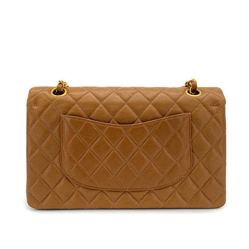 VINTAGE CHANEL CLASSIC FLAP MEDIUM CHAIN SHOULDER BAG BROWN LAMB SKIN GOLD HARDWARE 90324816