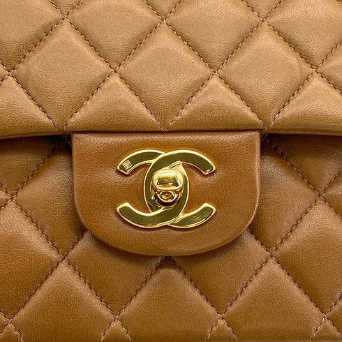 VINTAGE CHANEL CLASSIC FLAP MEDIUM CHAIN SHOULDER BAG BROWN LAMB SKIN GOLD HARDWARE 90324816