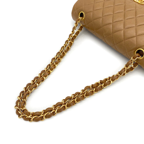 VINTAGE CHANEL CLASSIC FLAP MEDIUM CHAIN SHOULDER BAG BROWN LAMB SKIN GOLD HARDWARE 90324816