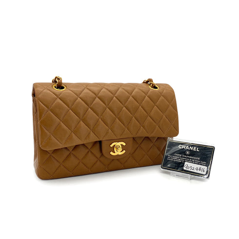 VINTAGE CHANEL CLASSIC FLAP MEDIUM CHAIN SHOULDER BAG BROWN LAMB SKIN GOLD HARDWARE 90324816