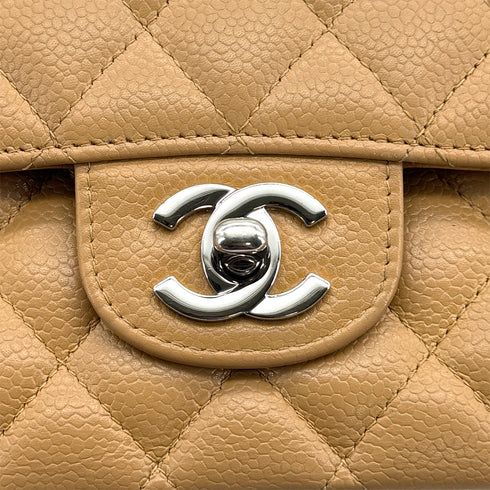 VINTAGE CHANEL CLASSIC FLAP MEDIUM CHAIN SHOULDER BAG CAMEL CAVIAR SKIN SILVER HARDWARE 90322909