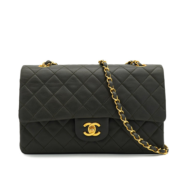 VINTAGE CHANEL CLASSIC FLAP MEDIUM CHAIN SHOULDER BAG KAHKI LAMB SKIN GOLD HARDWARE 90327396