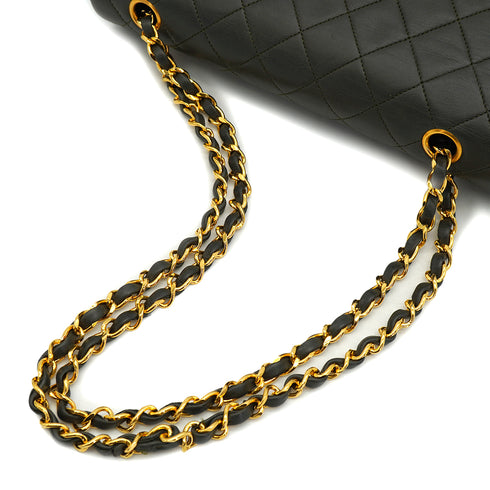VINTAGE CHANEL CLASSIC FLAP MEDIUM CHAIN SHOULDER BAG KAHKI LAMB SKIN GOLD HARDWARE 90327396