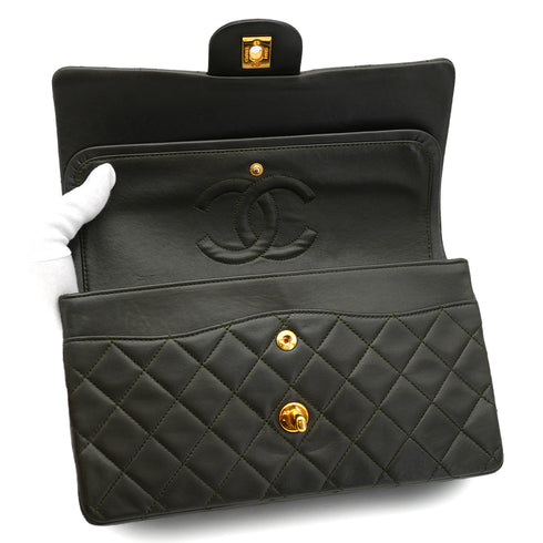 VINTAGE CHANEL CLASSIC FLAP MEDIUM CHAIN SHOULDER BAG KAHKI LAMB SKIN GOLD HARDWARE 90327396