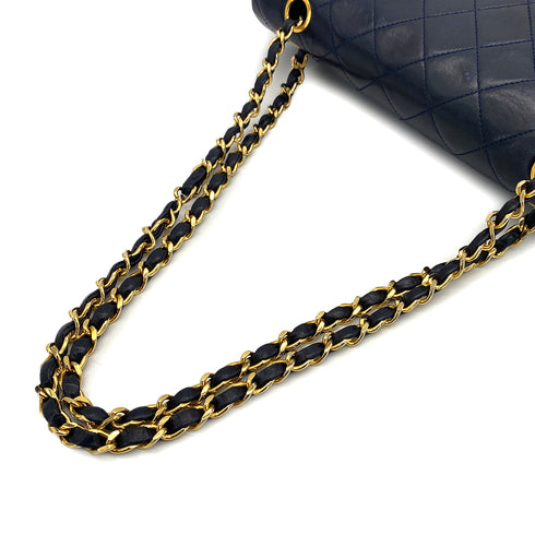 VINTAGE CHANEL CLASSIC FLAP MEDIUM CHAIN SHOULDER BAG NAVY LAMB SKIN GOLD HARDWARE 90317918