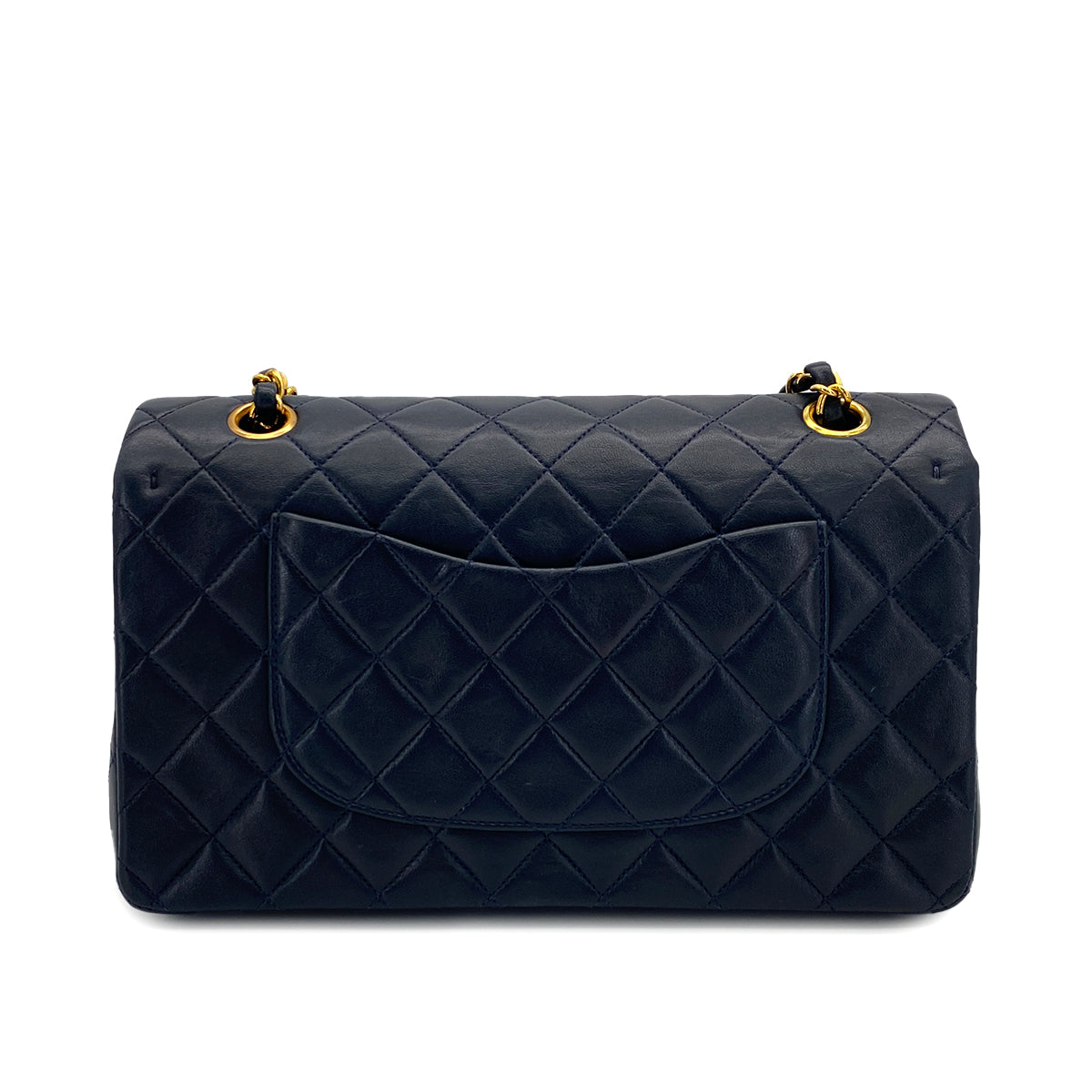 VINTAGE CHANEL CLASSIC FLAP MEDIUM CHAIN SHOULDER BAG NAVY LAMB