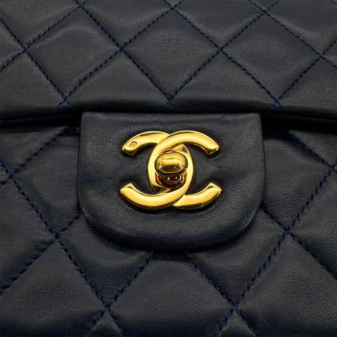 VINTAGE CHANEL CLASSIC FLAP MEDIUM CHAIN SHOULDER BAG NAVY LAMB SKIN GOLD HARDWARE 90325348