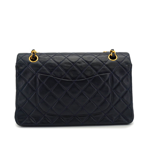 VINTAGE CHANEL CLASSIC FLAP MEDIUM CHAIN SHOULDER BAG NAVY LAMB SKIN GOLD HARDWARE 90327182