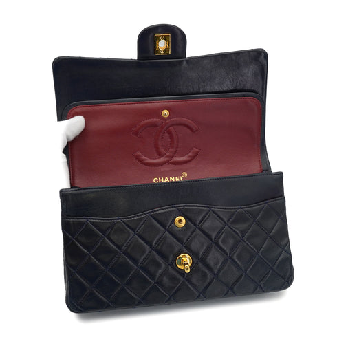 VINTAGE CHANEL CLASSIC FLAP MEDIUM CHAIN SHOULDER BAG NAVY LAMB SKIN GOLD HARDWARE 90327182