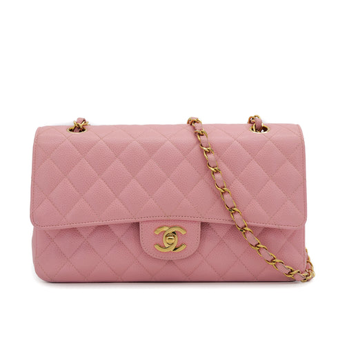 VINTAGE CHANEL CLASSIC FLAP MEDIUM CHAIN SHOULDER BAG PINK CAVIAR SKIN GOLD HARDWARE 90318187