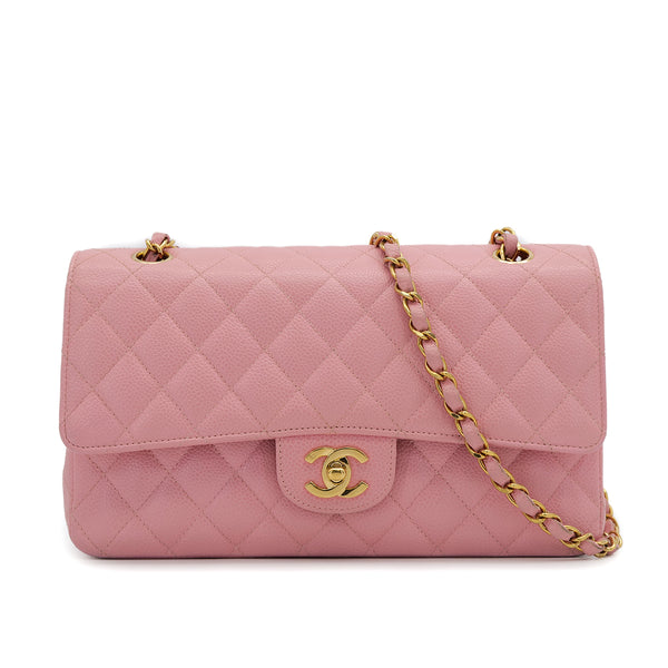VINTAGE CHANEL CLASSIC FLAP MEDIUM CHAIN SHOULDER BAG PINK CAVIAR SKIN GOLD HARDWARE 90318187