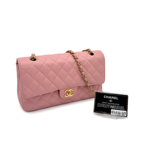 VINTAGE CHANEL CLASSIC FLAP MEDIUM CHAIN SHOULDER BAG PINK CAVIAR SKIN GOLD HARDWARE 90318187