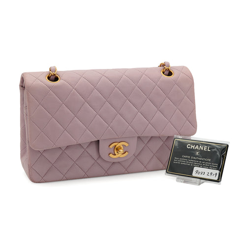 VINTAGE CHANEL CLASSIC FLAP MEDIUM CHAIN SHOULDER BAG PALE PURPLE LAMB SKIN GOLD HARDWARE 90332919