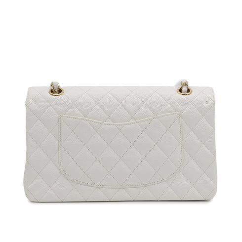 VINTAGE CHANEL CLASSIC FLAP MEDIUM CHAIN SHOULDER BAG WHITE CAVIAR SKIN GOLD HARDWARE 90321011
