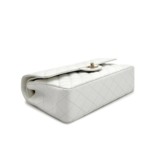 VINTAGE CHANEL CLASSIC FLAP MEDIUM CHAIN SHOULDER BAG WHITE CAVIAR SKIN GOLD HARDWARE 90321011