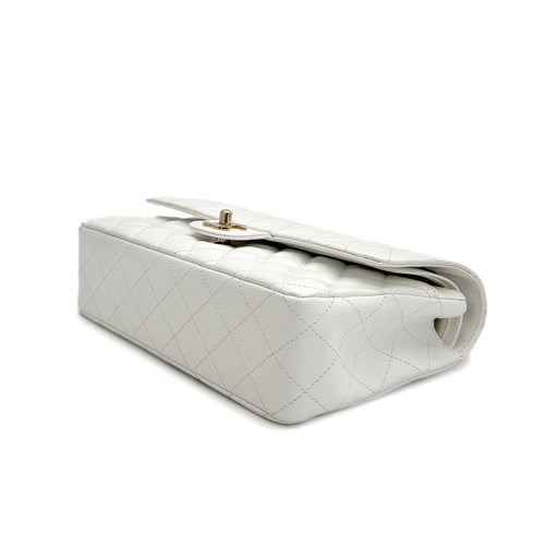 VINTAGE CHANEL CLASSIC FLAP MEDIUM CHAIN SHOULDER BAG WHITE CAVIAR SKIN GOLD HARDWARE 90321011