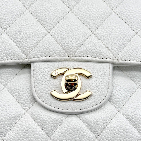 VINTAGE CHANEL CLASSIC FLAP MEDIUM CHAIN SHOULDER BAG WHITE CAVIAR SKIN GOLD HARDWARE 90321011