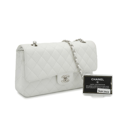 VINTAGE CHANEL CLASSIC FLAP MEDIUM CHAIN SHOULDER BAG WHITE CAVIR SKIN SILVER HARDWARE 90343863