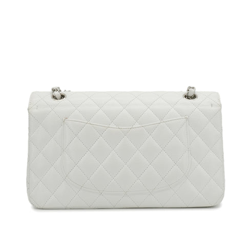 VINTAGE CHANEL CLASSIC FLAP MEDIUM CHAIN SHOULDER BAG WHITE CAVIR SKIN SILVER HARDWARE 90343863