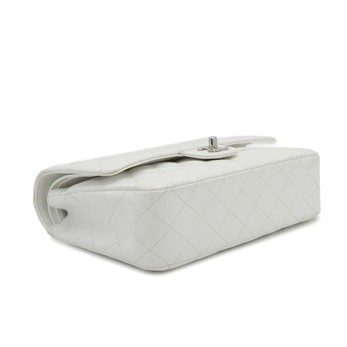VINTAGE CHANEL CLASSIC FLAP MEDIUM CHAIN SHOULDER BAG WHITE CAVIR SKIN SILVER HARDWARE 90343863