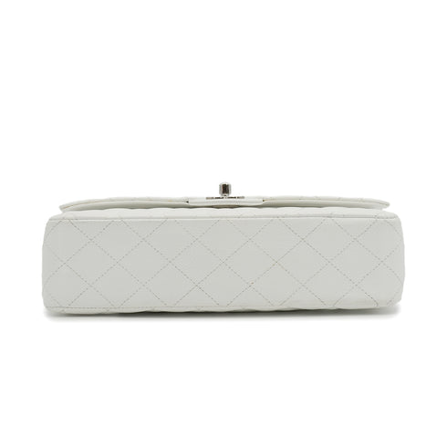 VINTAGE CHANEL CLASSIC FLAP MEDIUM CHAIN SHOULDER BAG WHITE CAVIR SKIN SILVER HARDWARE 90343863