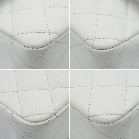 VINTAGE CHANEL CLASSIC FLAP MEDIUM CHAIN SHOULDER BAG WHITE CAVIR SKIN SILVER HARDWARE 90343863