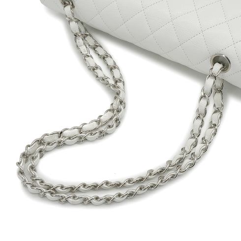 VINTAGE CHANEL CLASSIC FLAP MEDIUM CHAIN SHOULDER BAG WHITE CAVIR SKIN SILVER HARDWARE 90343863