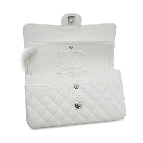 VINTAGE CHANEL CLASSIC FLAP MEDIUM CHAIN SHOULDER BAG WHITE CAVIR SKIN SILVER HARDWARE 90343863