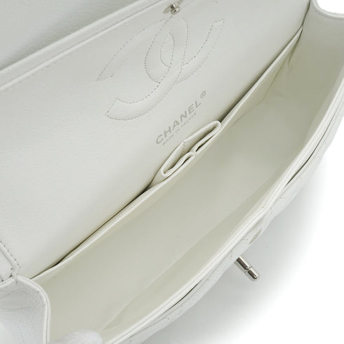 VINTAGE CHANEL CLASSIC FLAP MEDIUM CHAIN SHOULDER BAG WHITE CAVIR SKIN SILVER HARDWARE 90343863