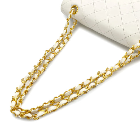 VINTAGE CHANEL CLASSIC FLAP MEDIUM CHAIN SHOULDER BAG WHITE LAMB SKIN GOLD HARDWARE 90309164