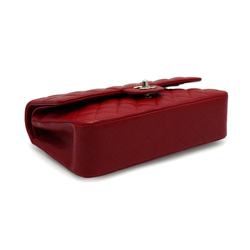 CHANEL CLASSIC FLAP MEDIUM CHAIN SHUOLDER BAG RED CAVIAR SKIN SILVER HARDWARE 90339659