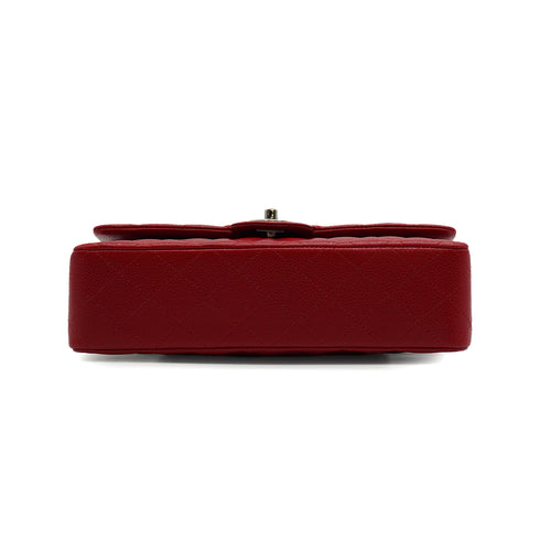 CHANEL CLASSIC FLAP MEDIUM CHAIN SHUOLDER BAG RED CAVIAR SKIN SILVER HARDWARE 90339659