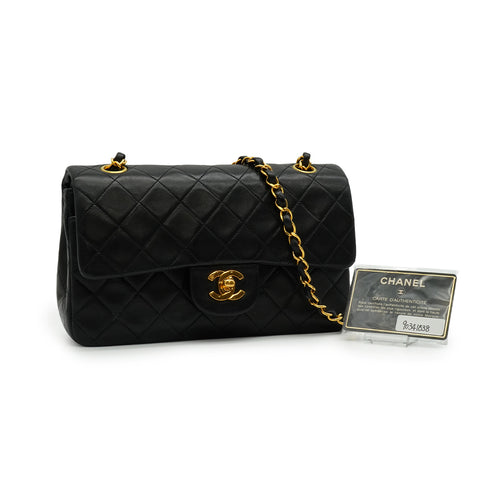 VINTAGE CHANEL CLASSIC FLAP SMALL CHAIN SHOULDER BAG BLACK LAMB SKIN GOLD HARDWARE 90341838