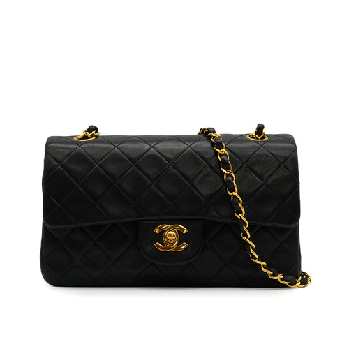 VINTAGE CHANEL CLASSIC FLAP SMALL CHAIN SHOULDER BAG BLACK LAMB SKIN GOLD HARDWARE 90341838