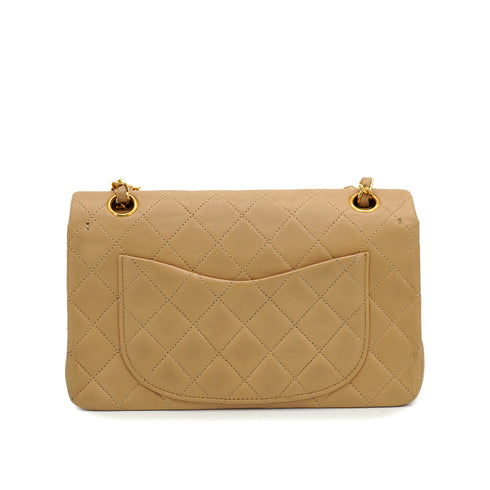 VINTAGE CHANEL CLASSIC FLAP SMALL CHAIN SHOULDER BAG BEIGE LAMB SKIN GOLD HARDWARE 90315882