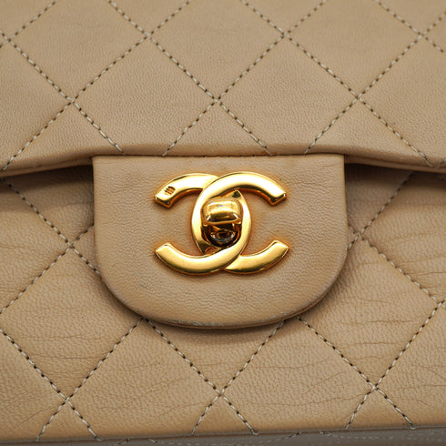 VINTAGE CHANEL CLASSIC FLAP SMALL CHAIN SHOULDER BAG BEIGE LAMB SKIN GOLD HARDWARE 90315882